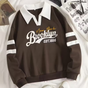 Women's Polo V-Neck Sweatshirt with Contrasting Collar